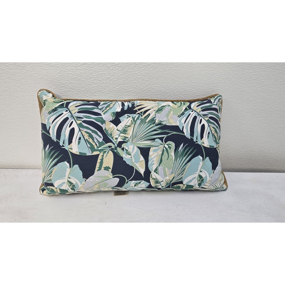 Tiger Lumbar Pillow Allen + Roth Blue Tropical Palm Leaf Jungle Print - Picture 2 of 5